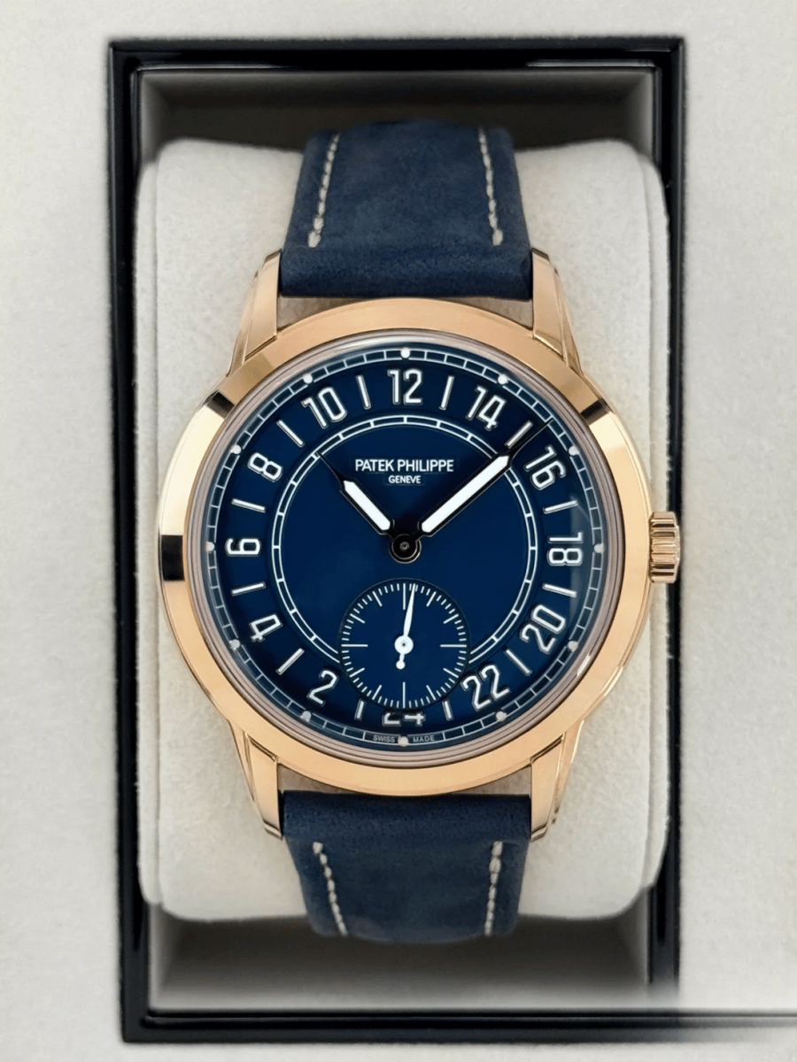 NEW 2025 Patek Philippe 42mm 5224R Calatrava Travel Time Rose Gold Blue Dial