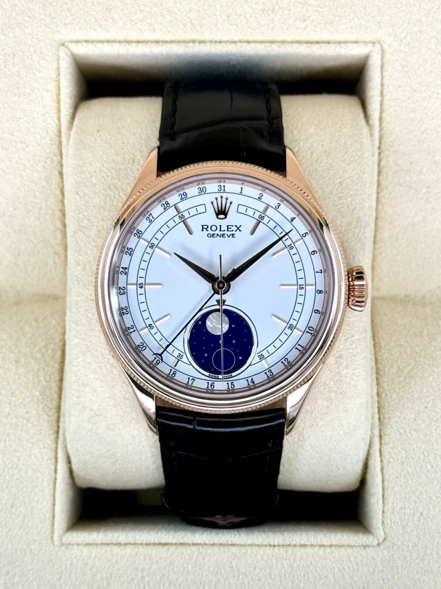 2018 Rolex Cellini Moonphase 39mm 50535 Rose Gold White Dial
