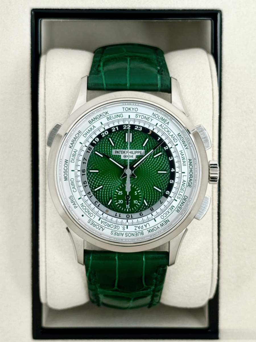 2025 Patek Philippe 5930P World Time Flyback Chronograph Platinum Green Dial