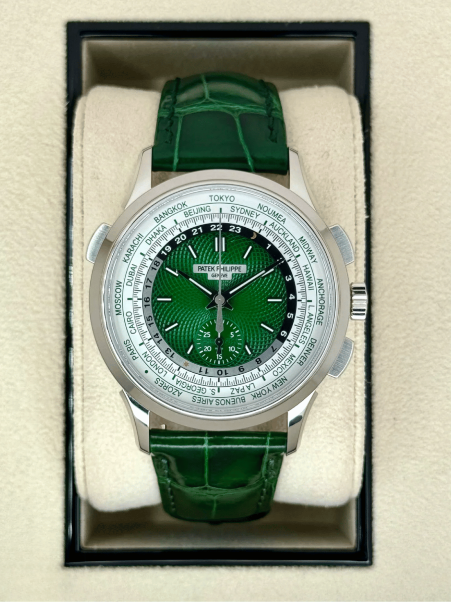 2023 Patek Philippe 5930P World Time Flyback Chronograph Platinum Green Dial