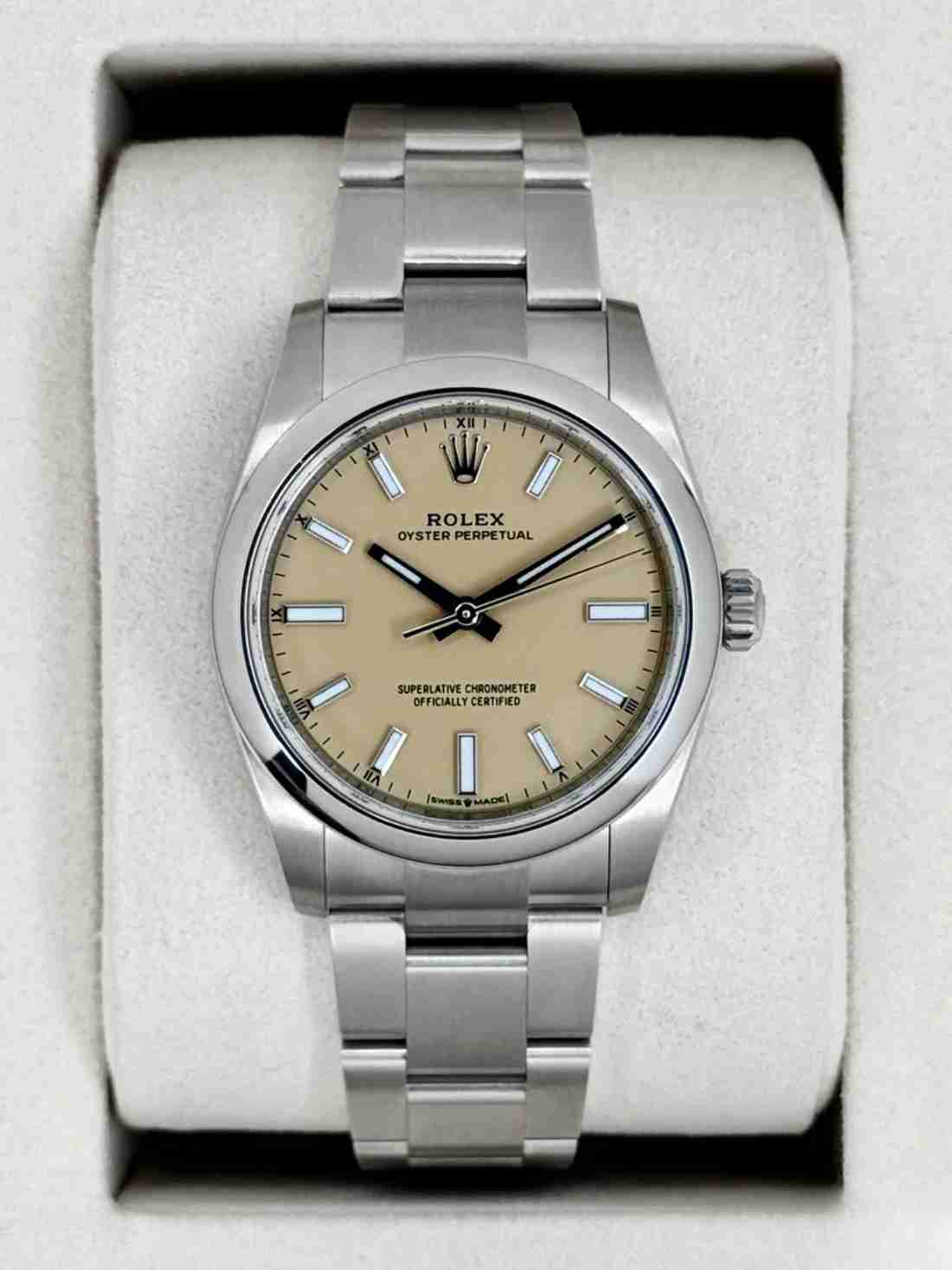NEW 2026 Rolex Oyster Perpetual 34mm 124200 Stainless Steel Beige Dial