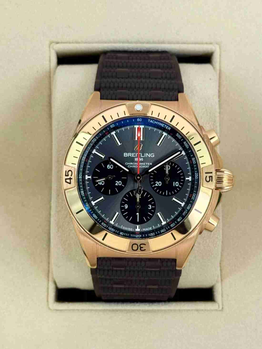 2023 Breitling Chronomat B01 42mm RB0134 Red Gold Grey Dial