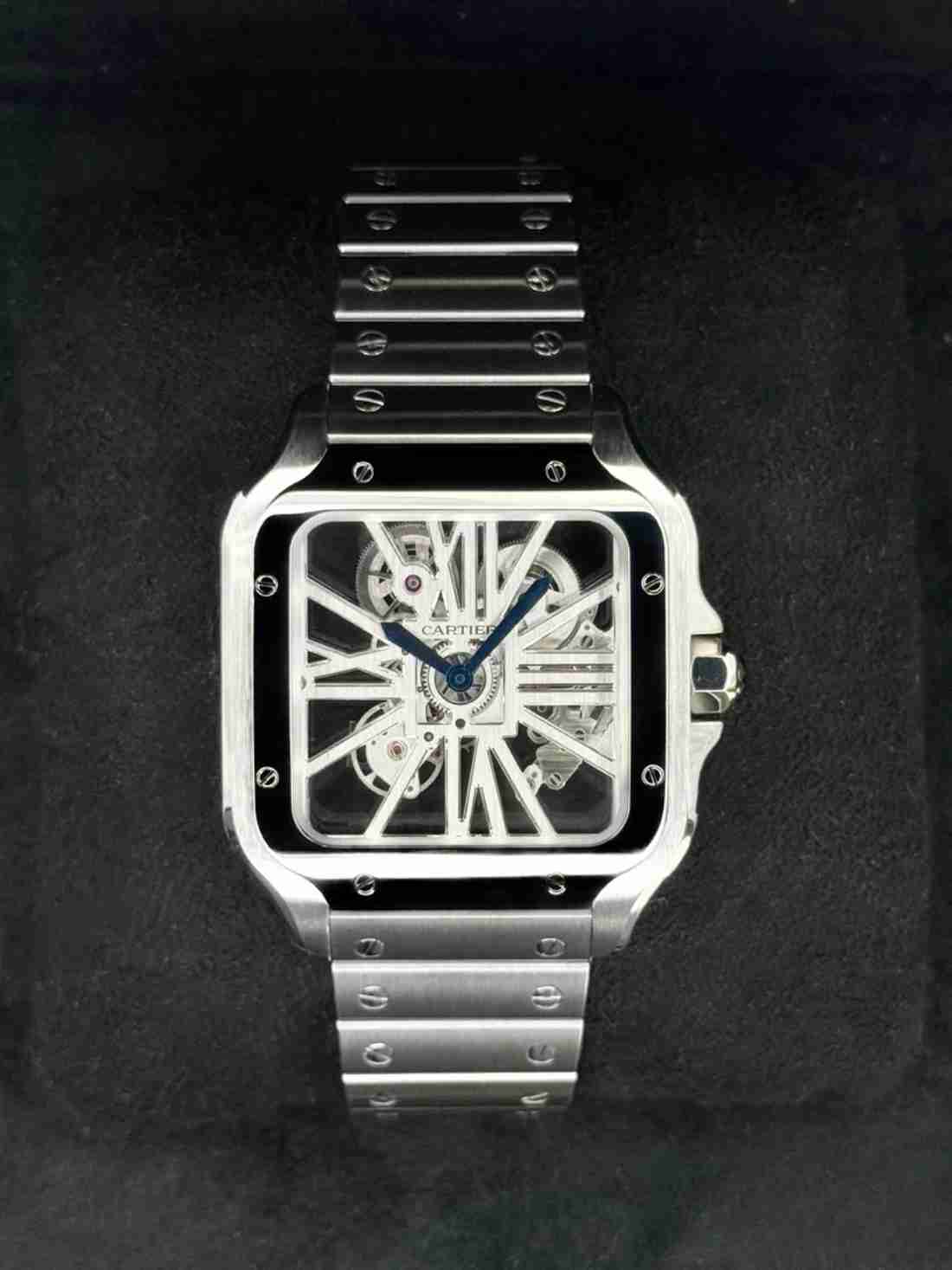 2021 Cartier Santos De Cartier 39.8mm WHSA0015 Stainless Steel Skeleton Dial