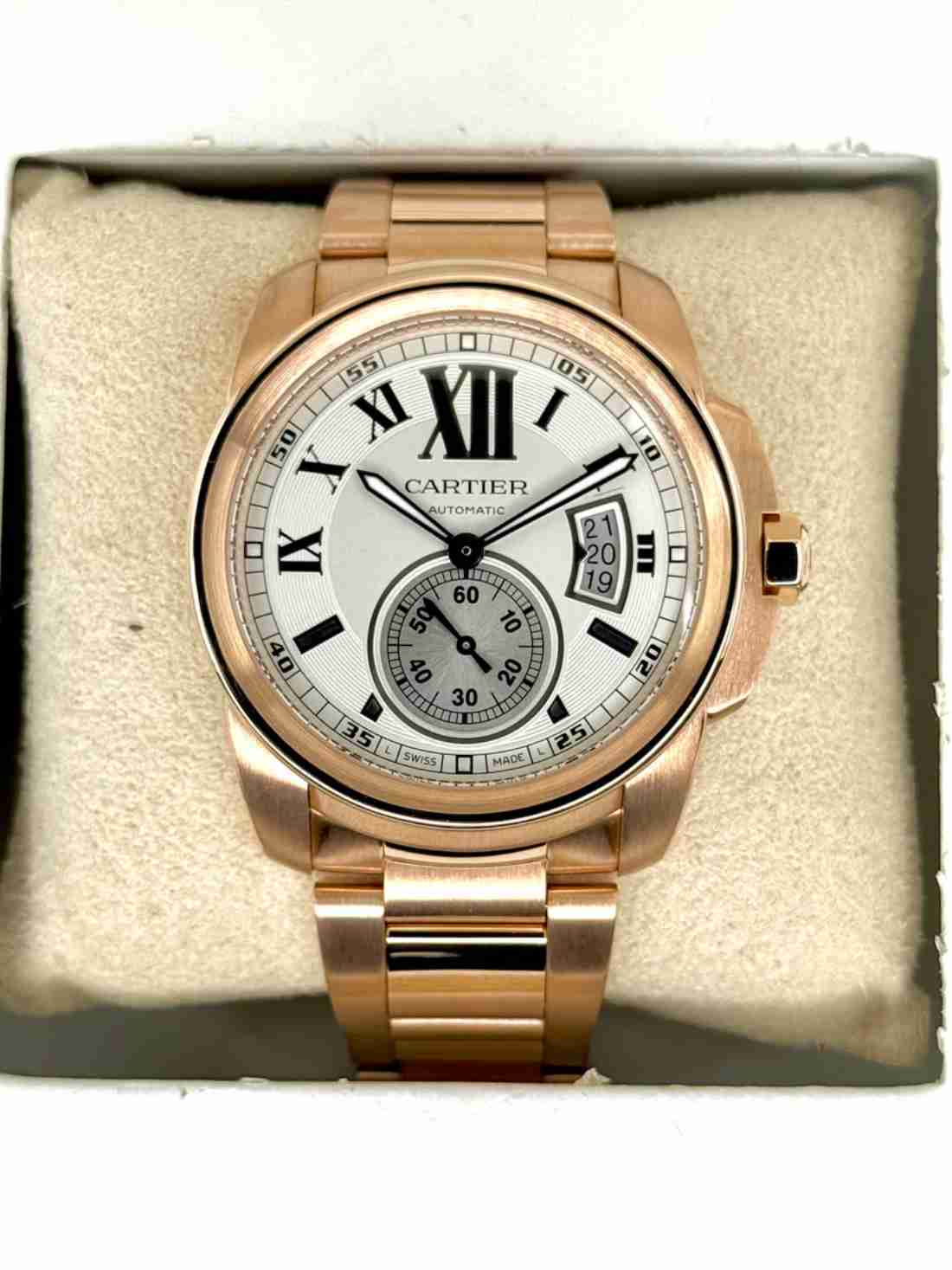2016 Cartier Calibre de Cartier 42mm W7100018 Rose Gold White Dial