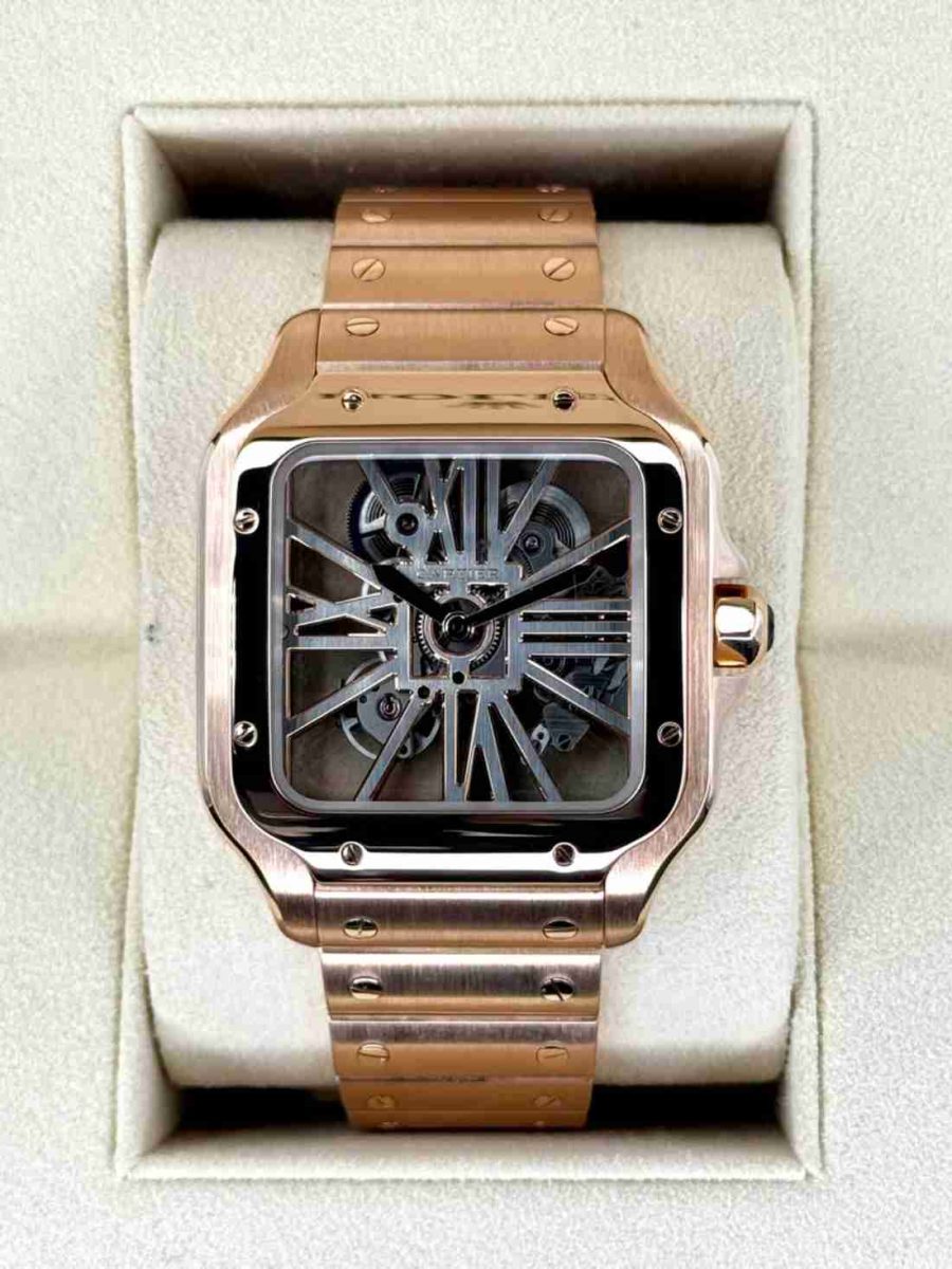 2020 Santos De Cartier 39.8mm WHSA0016 Rose Gold Skeleton Dial