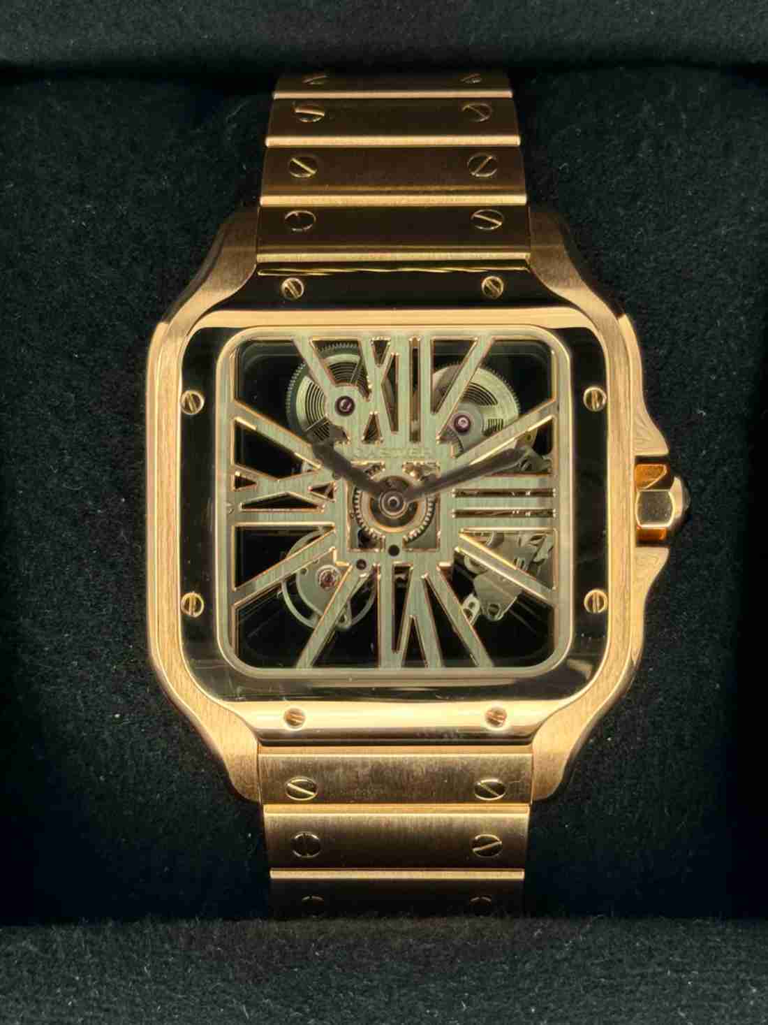 2021 Santos De Cartier 39.8mm WHSA0016 Rose Gold Skeleton Dial