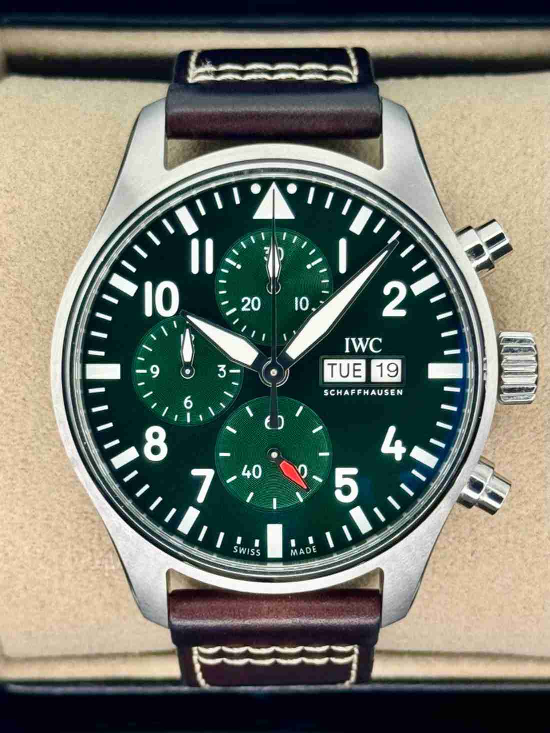 2025 IWC Pilot's Watch Chronograph 43mm IW378005 Stainless Steel Green Dial