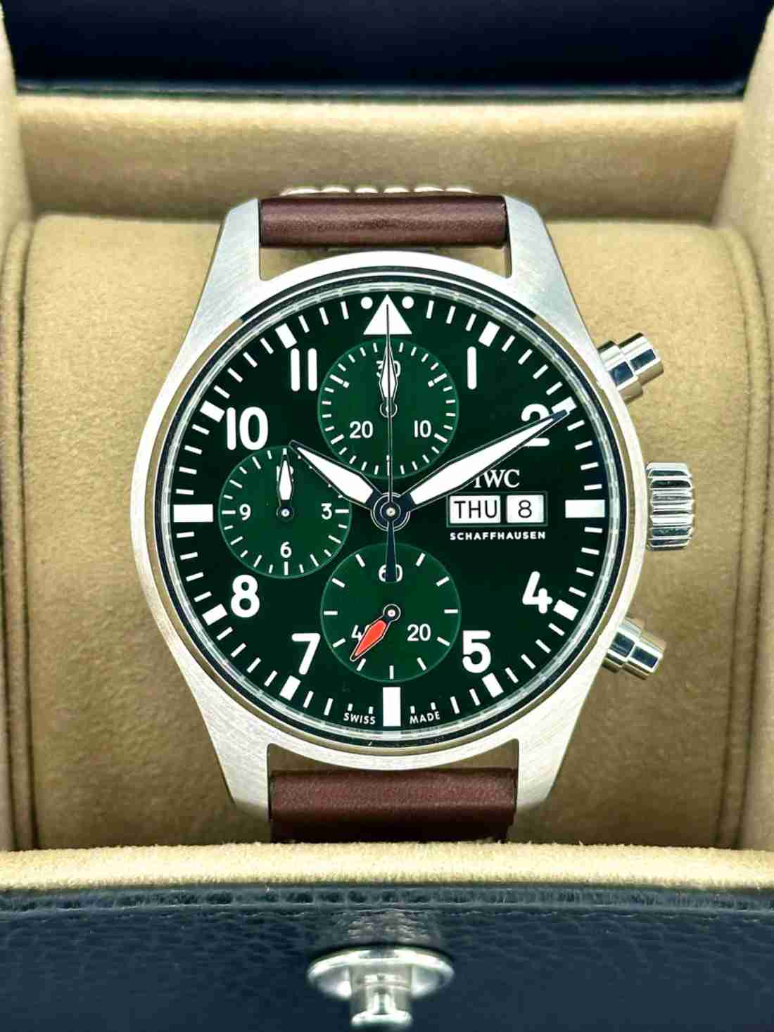 NEW 2023 IWC Pilot's Chronograph 41mm IW388103 Stainless Steel Green Dial