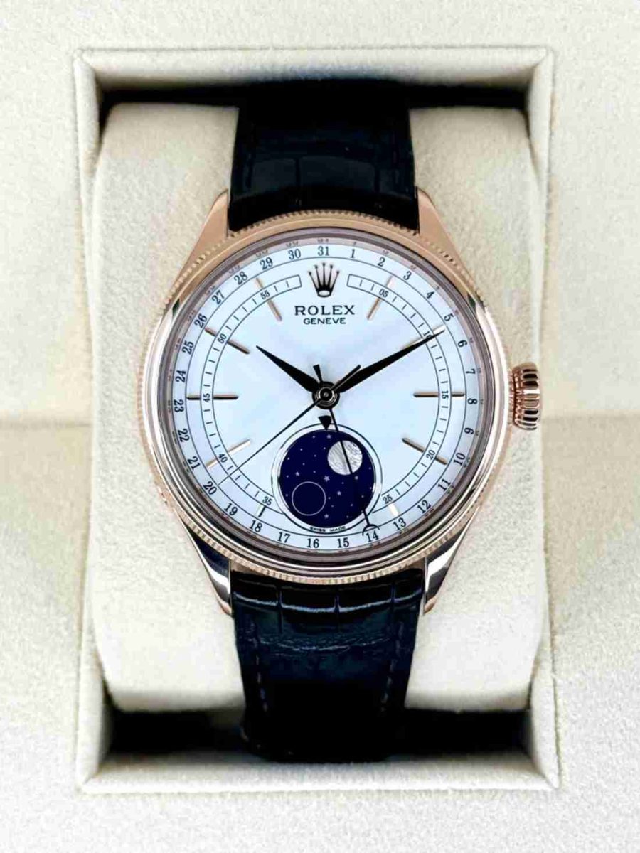 2018 Rolex Cellini Moonphase 39mm 50535 Everose Gold White Dial