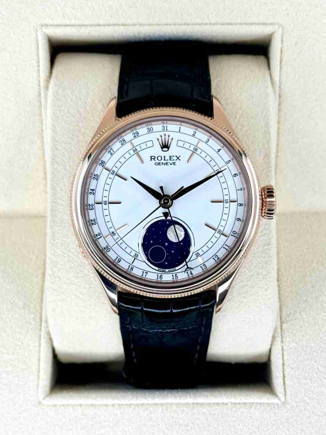 2018 Rolex Cellini Moonphase 39mm 50535 Everose Gold White Dial