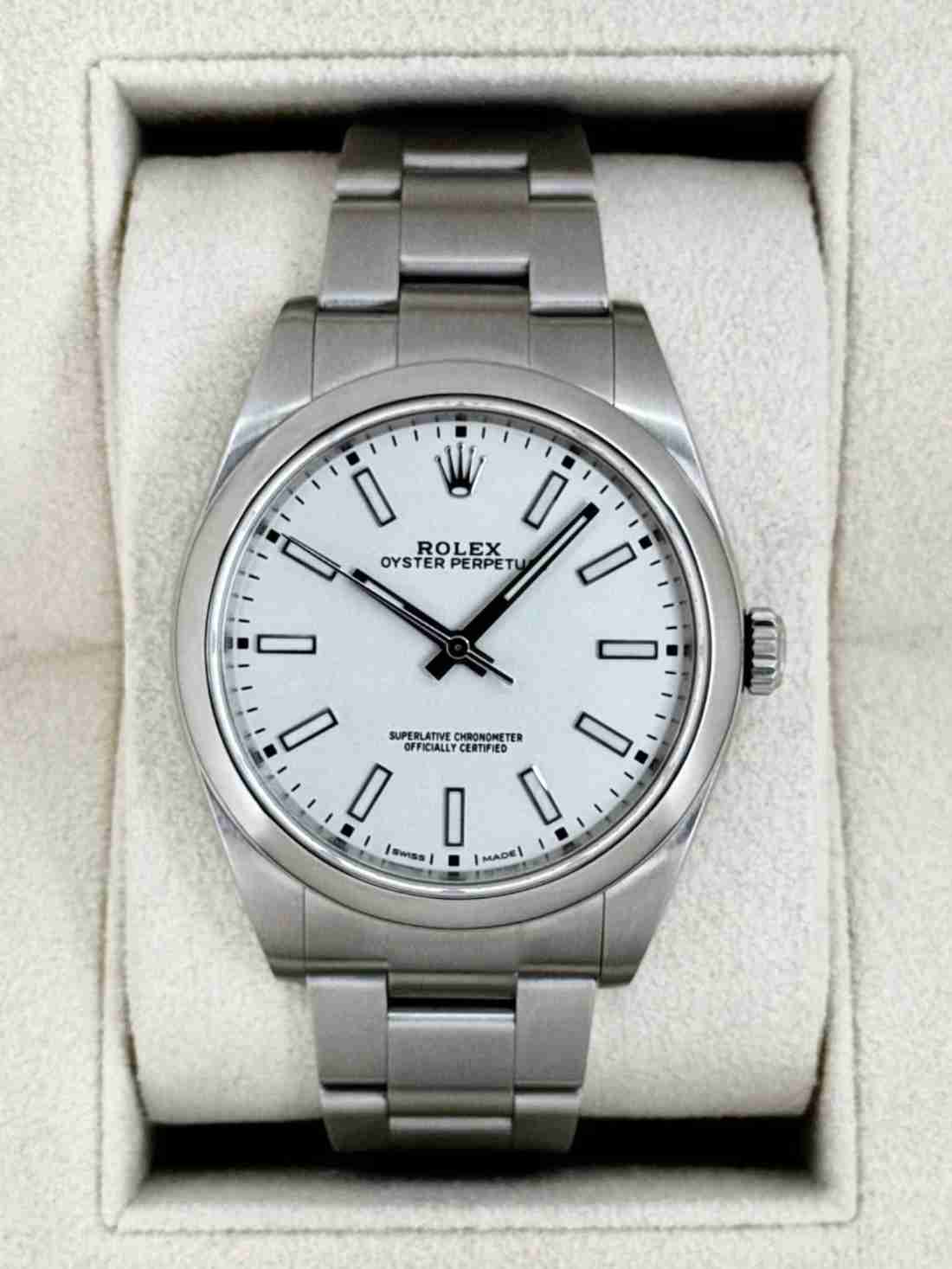 2019 Rolex Oyster Perpetual 39mm 114300 Stainless Steel White Dial