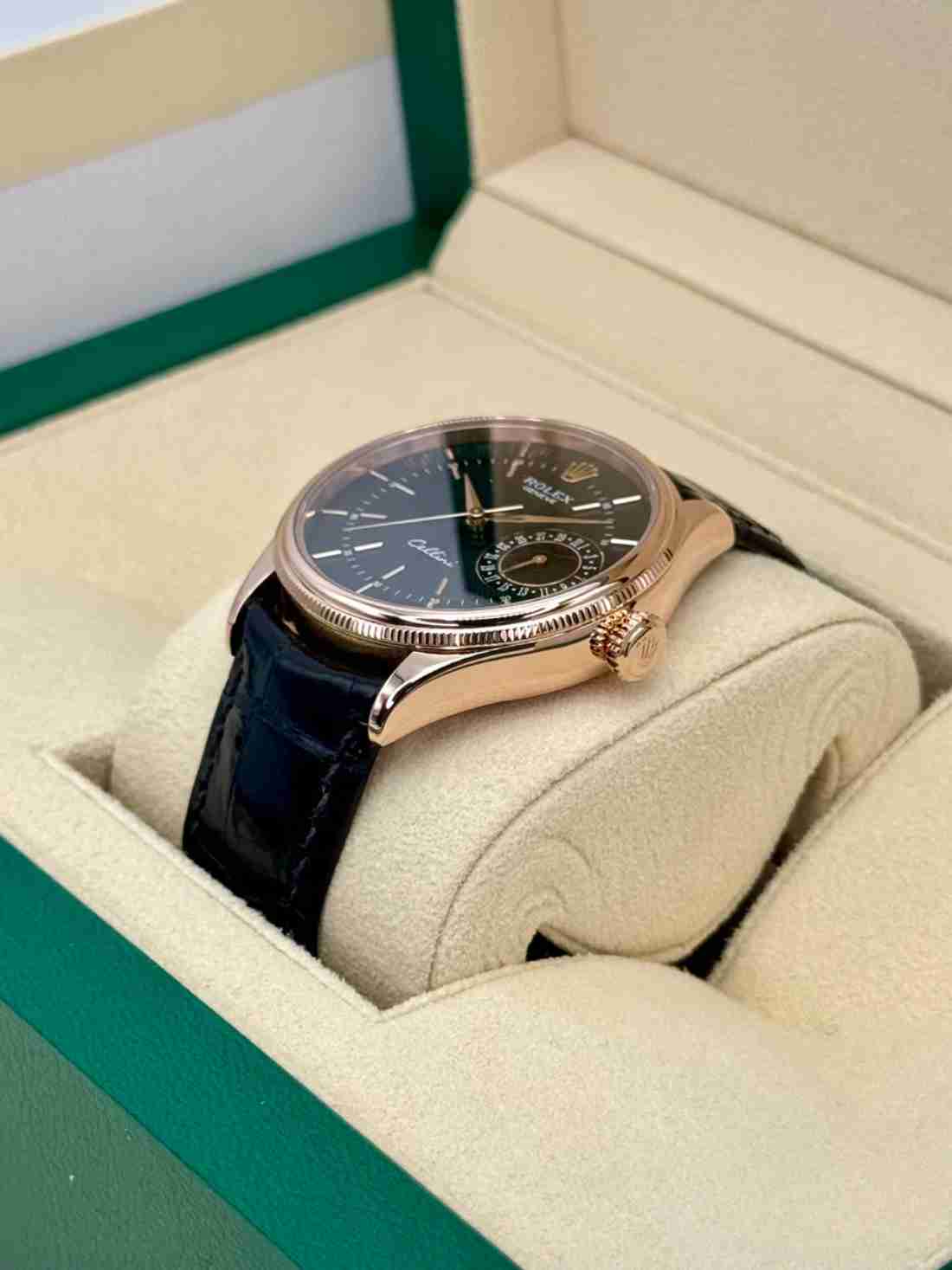 2014 Rolex Cellini Date 39mm 50515 Rose Gold Black Guilloche Dial - Image 3