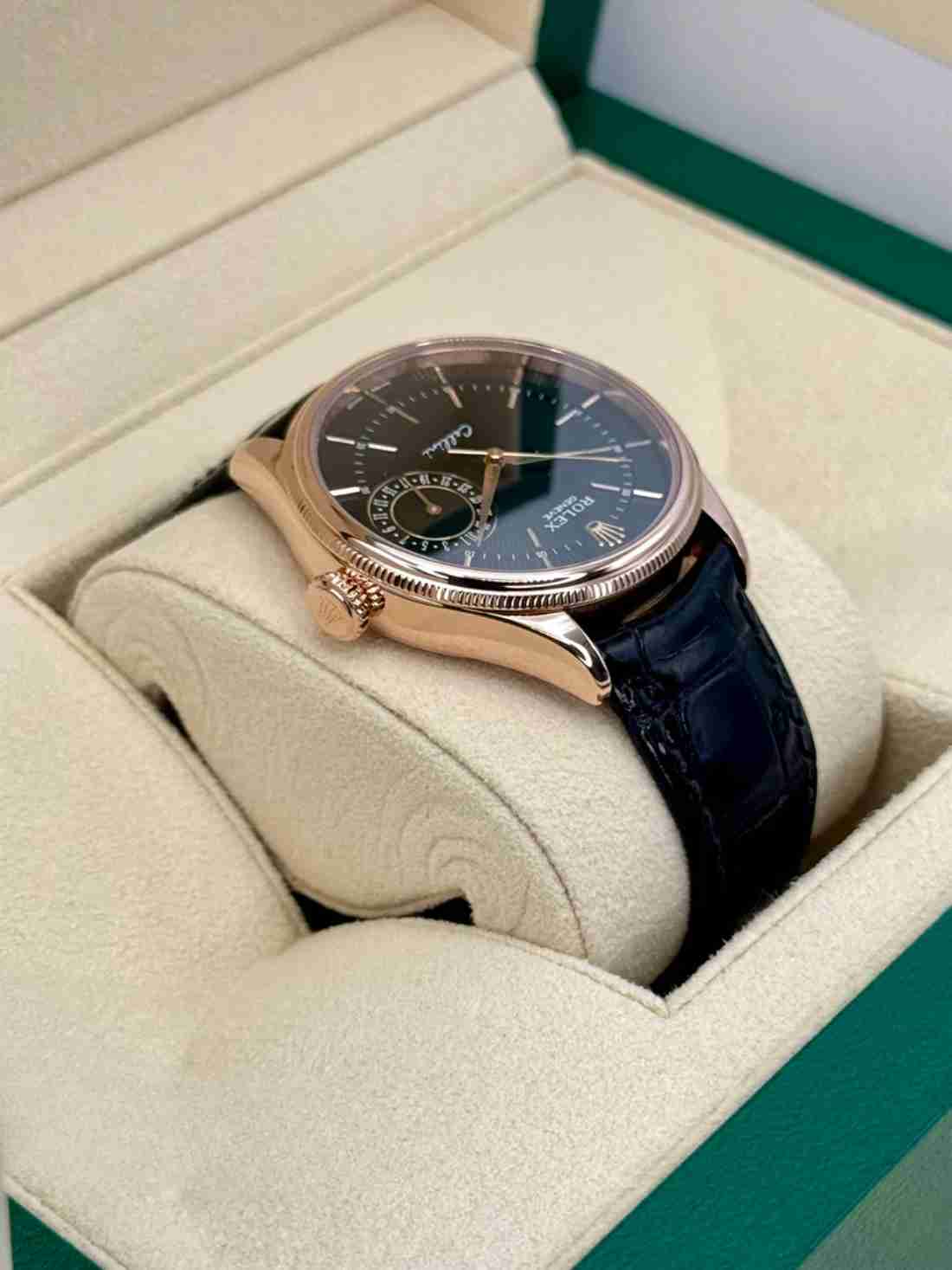 2014 Rolex Cellini Date 39mm 50515 Rose Gold Black Guilloche Dial - Image 4