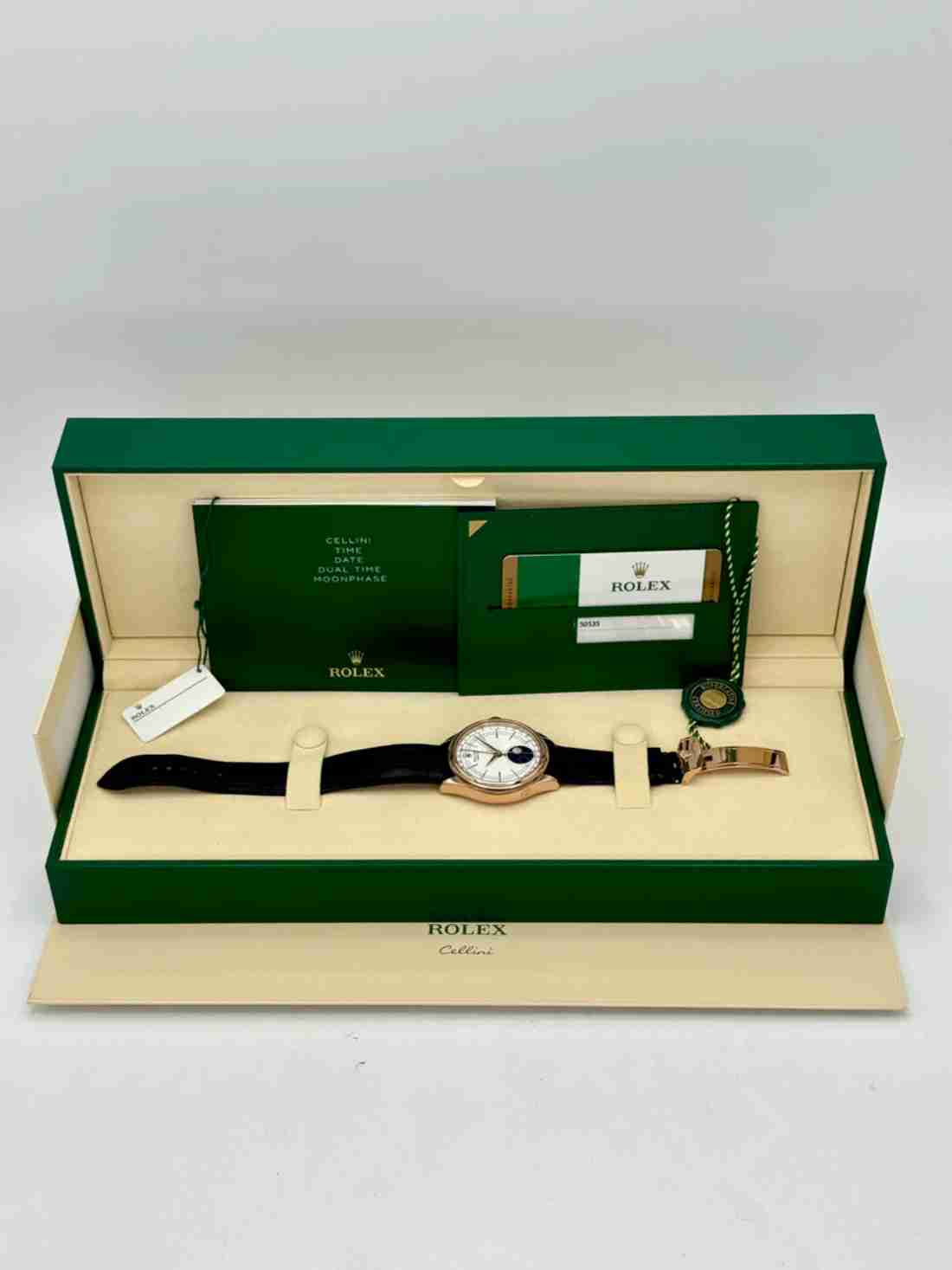 2018 Rolex Cellini Moonphase 39mm 50535 Everose Gold White Dial - Image 4