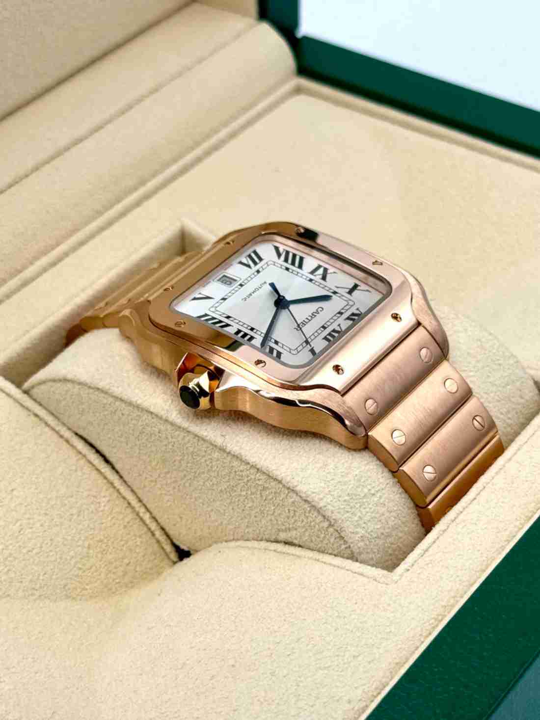 2021 Cartier Santos De Cartier 39.8mm WGSA0018 Rose Gold White Dial - Image 5