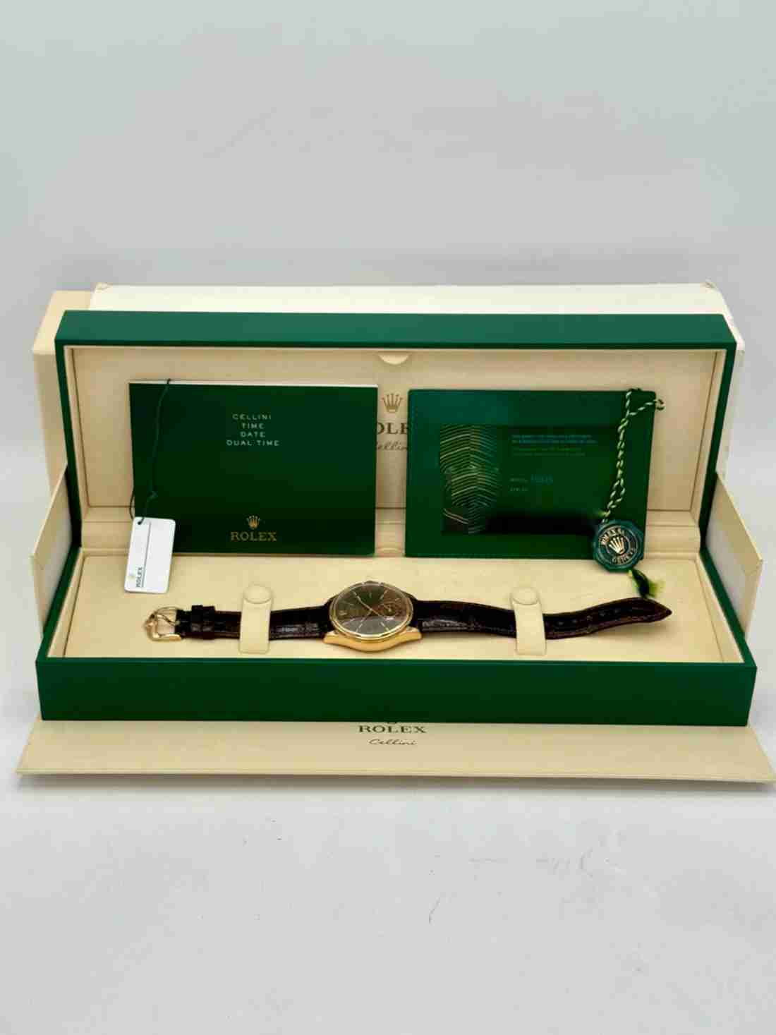 2020 Rolex Cellini Dual Time 39mm 50525 Rose Gold Brown Dial - Image 5