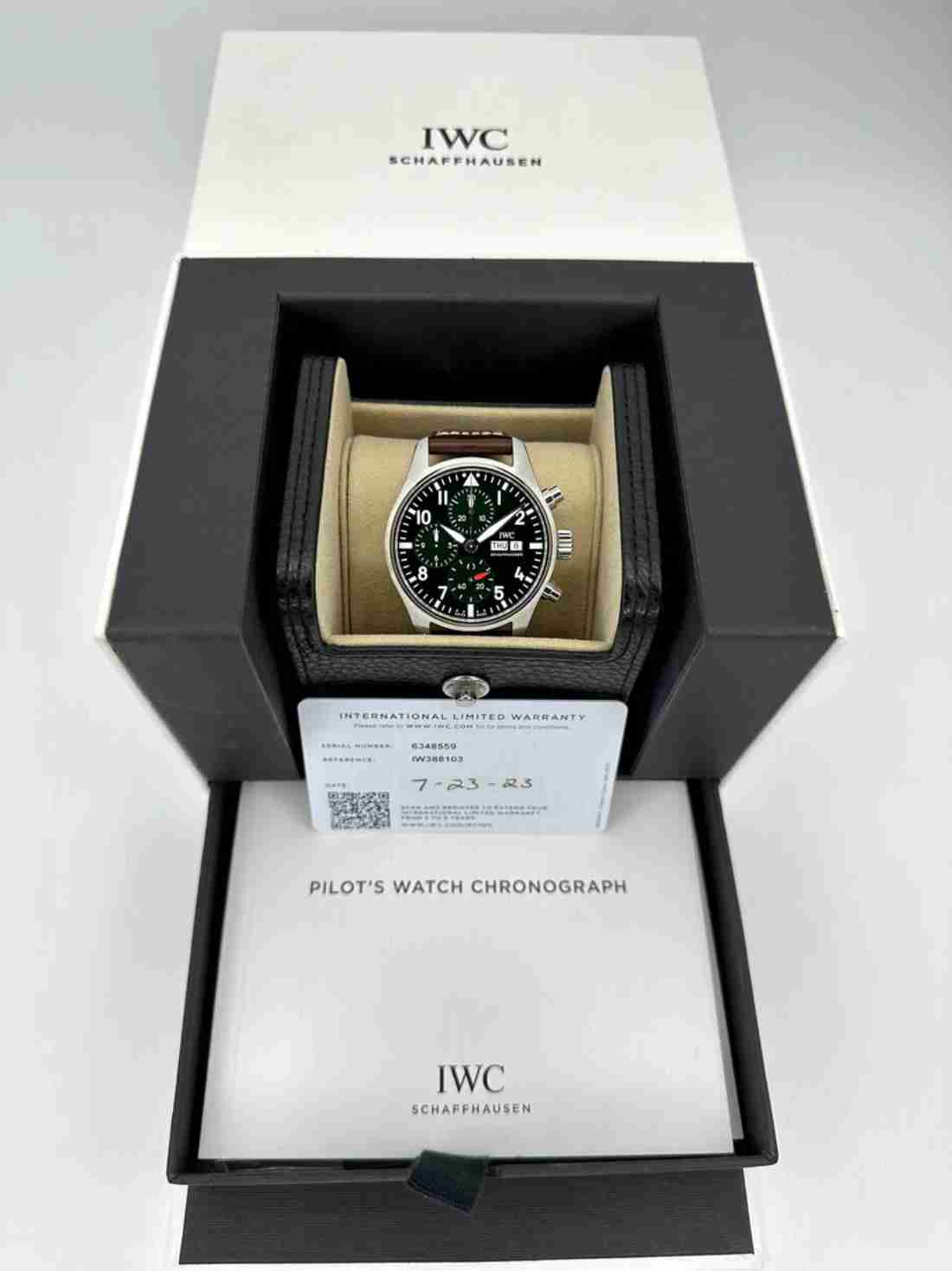 NEW 2023 IWC Pilot's Chronograph 41mm IW388103 Stainless Steel Green Dial - Image 6