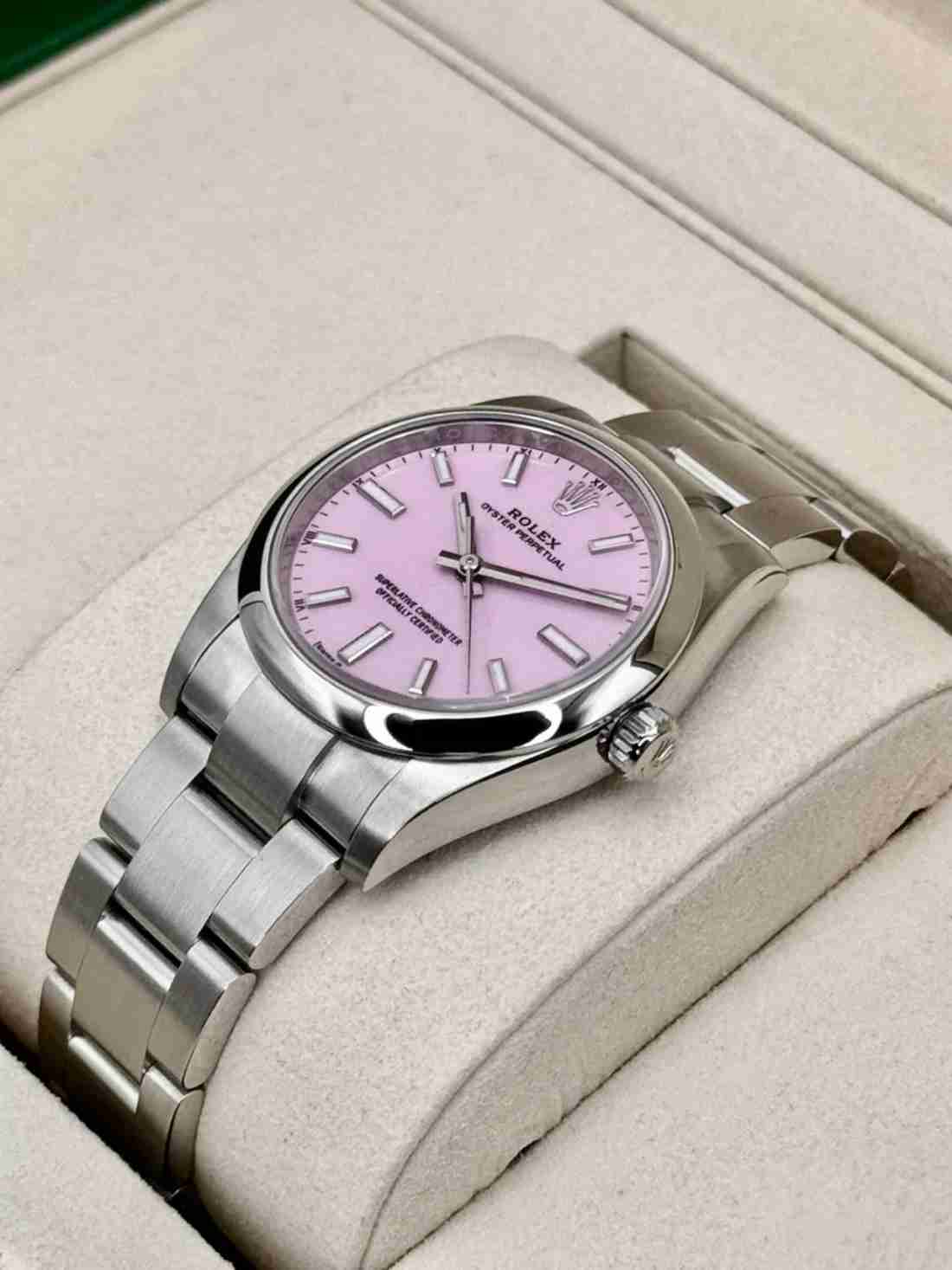 NEW 2025 Rolex Oyster Perpetual 34mm 124200 Stainless Steel Candy Pink Dial - Image 2