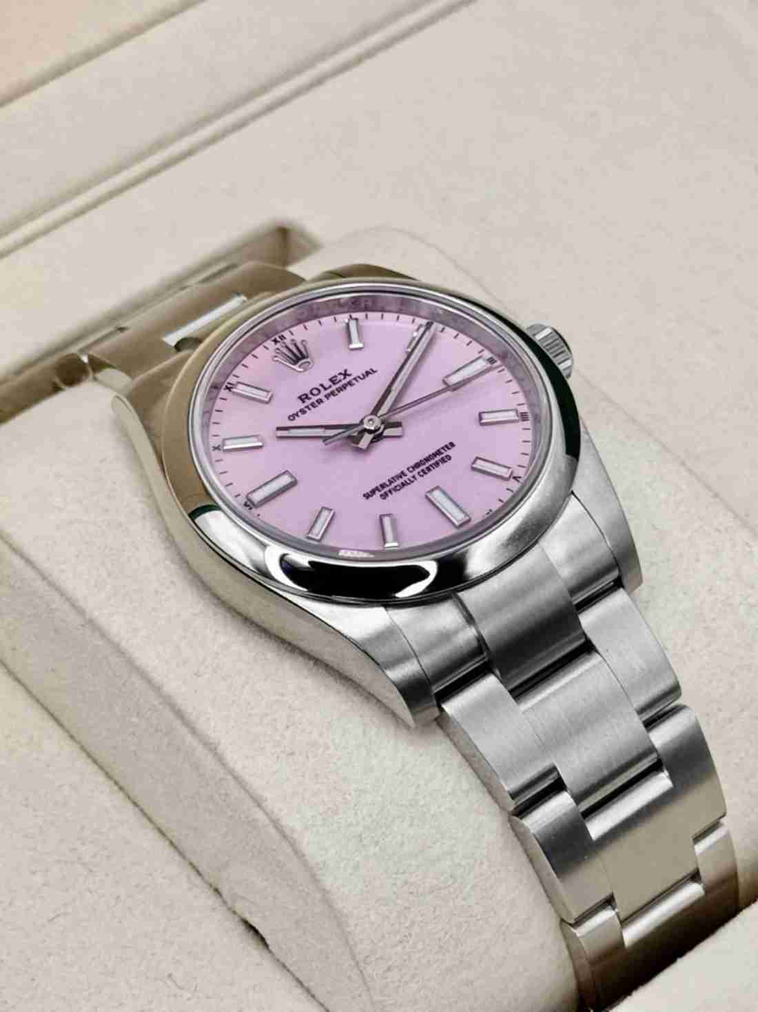 NEW 2025 Rolex Oyster Perpetual 34mm 124200 Stainless Steel Candy Pink Dial - Image 3