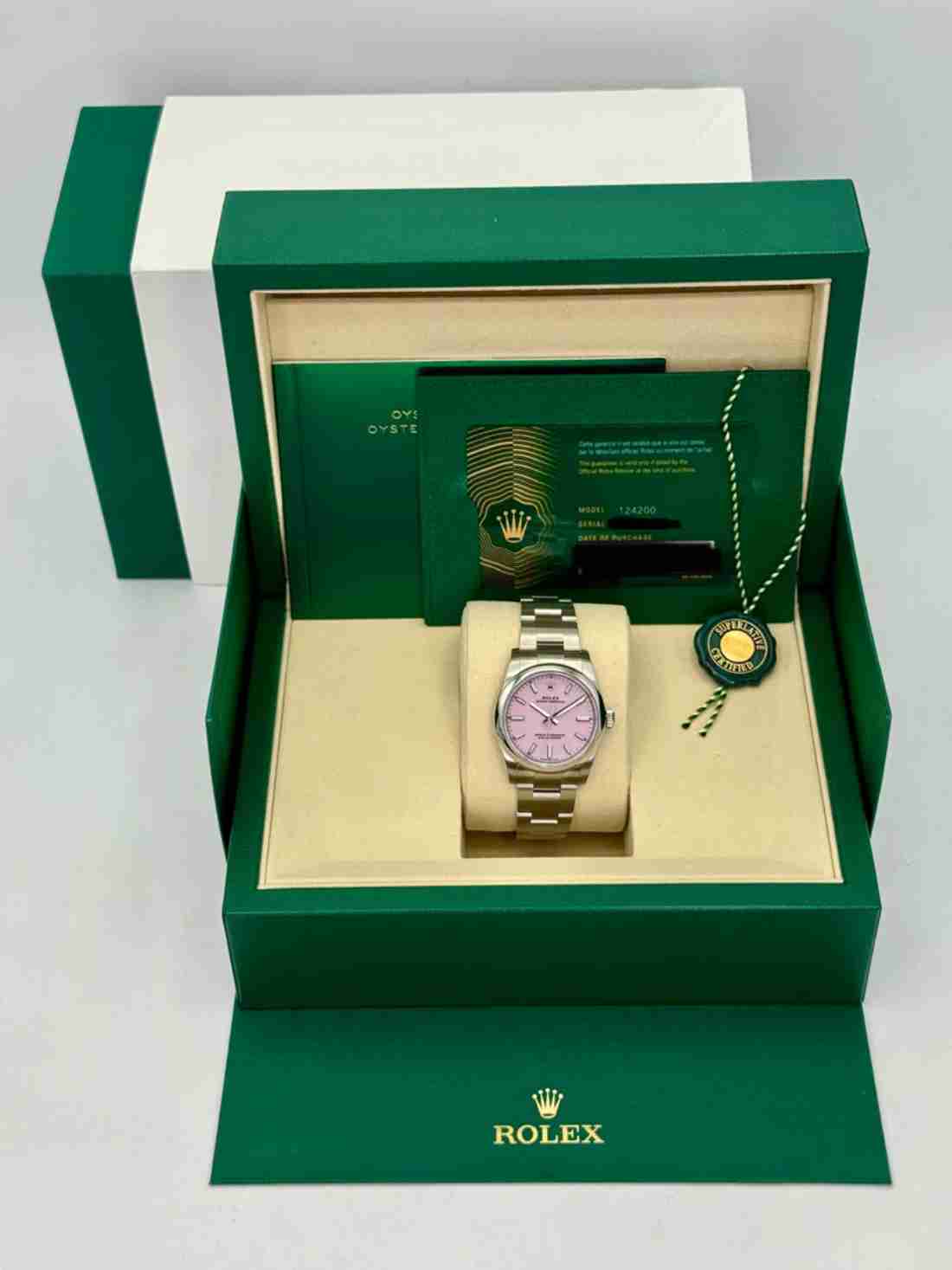 NEW 2025 Rolex Oyster Perpetual 34mm 124200 Stainless Steel Candy Pink Dial - Image 4