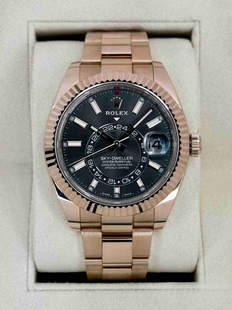 2023 Rolex Sky-Dweller 42mm 326935 Rose Gold Oyster Rhodium Dial