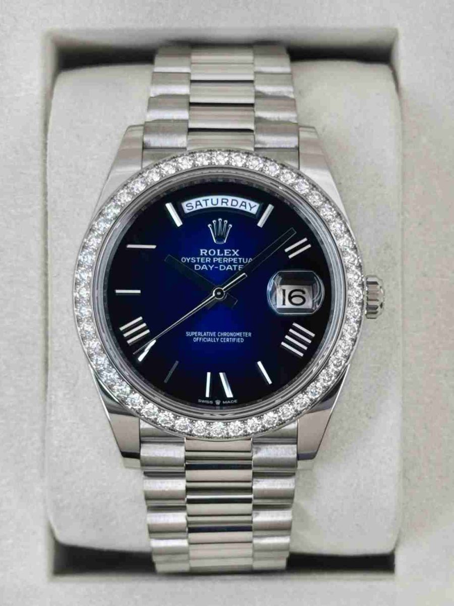 2025 Rolex Day-Date 40mm 228349RBR Presidential White Gold Blue Ombre Dial
