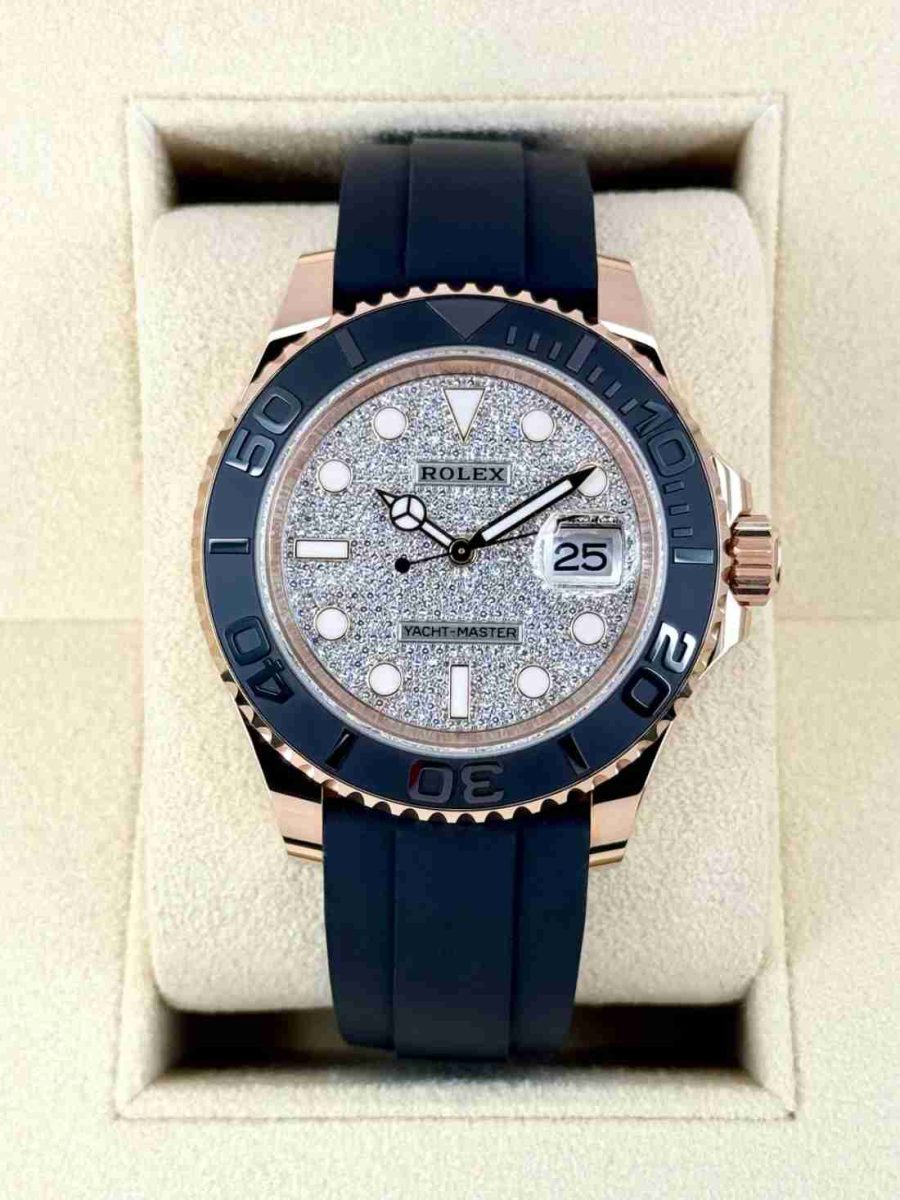 New 2025 Rolex Yacht-Master 40mm 126655 Rose Gold Diamond Paved Dial