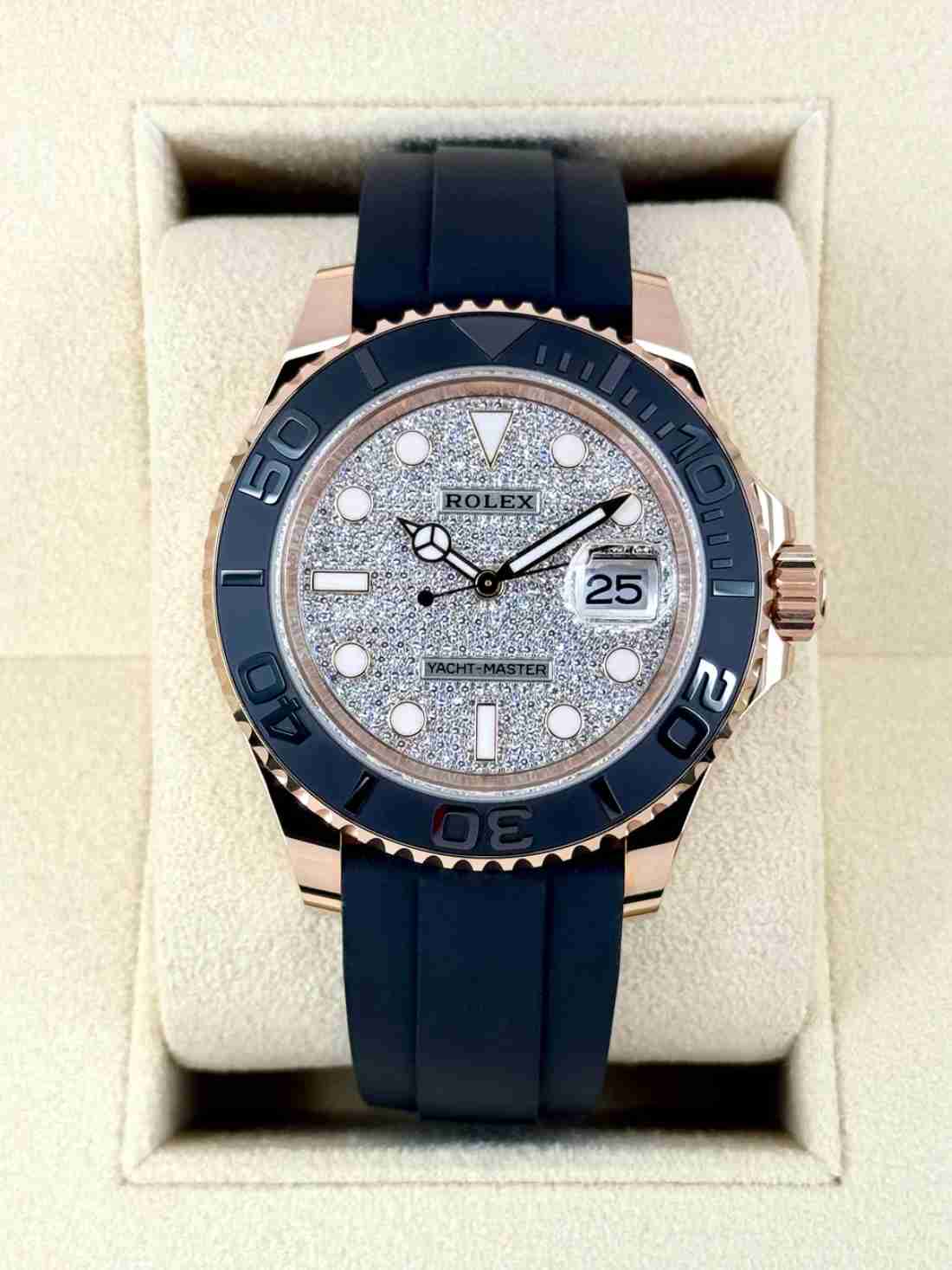 New 2025 Rolex Yacht-Master 40mm 126655 Rose Gold Diamond Paved Dial