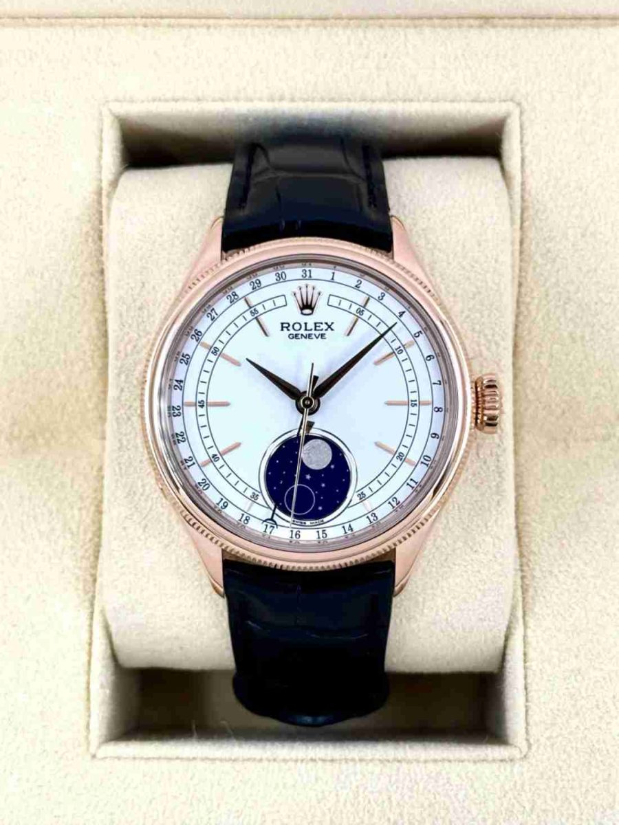 2018 Rolex Cellini Moonphase 39mm 50535 Rose Gold White Dial