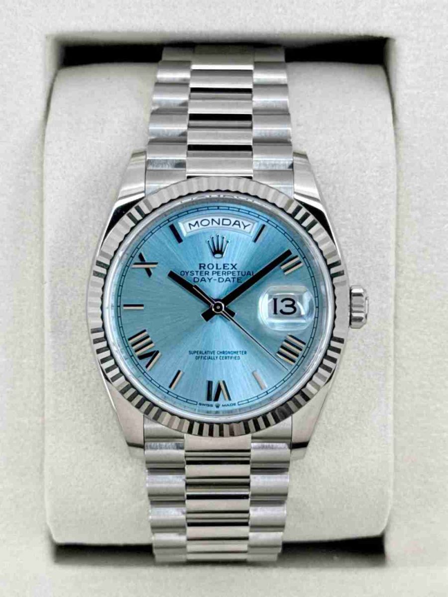 NEW 2026 Rolex Day-Date Platinum 36mm 128236 Ice Blue Roman Dial