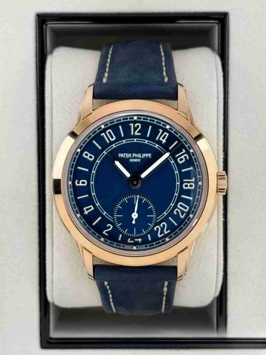 NEW 2025 Patek Philippe 42mm 5224R Calatrava Travel Time Rose Gold Blue Dial