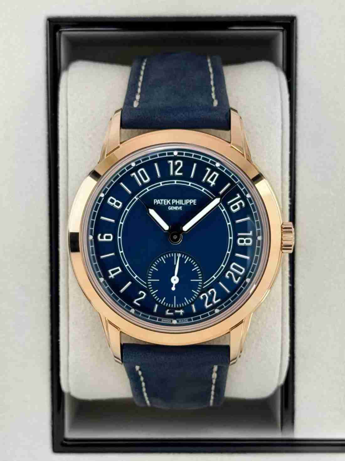 NEW 2025 Patek Philippe 42mm 5224R Calatrava Travel Time Rose Gold Blue Dial