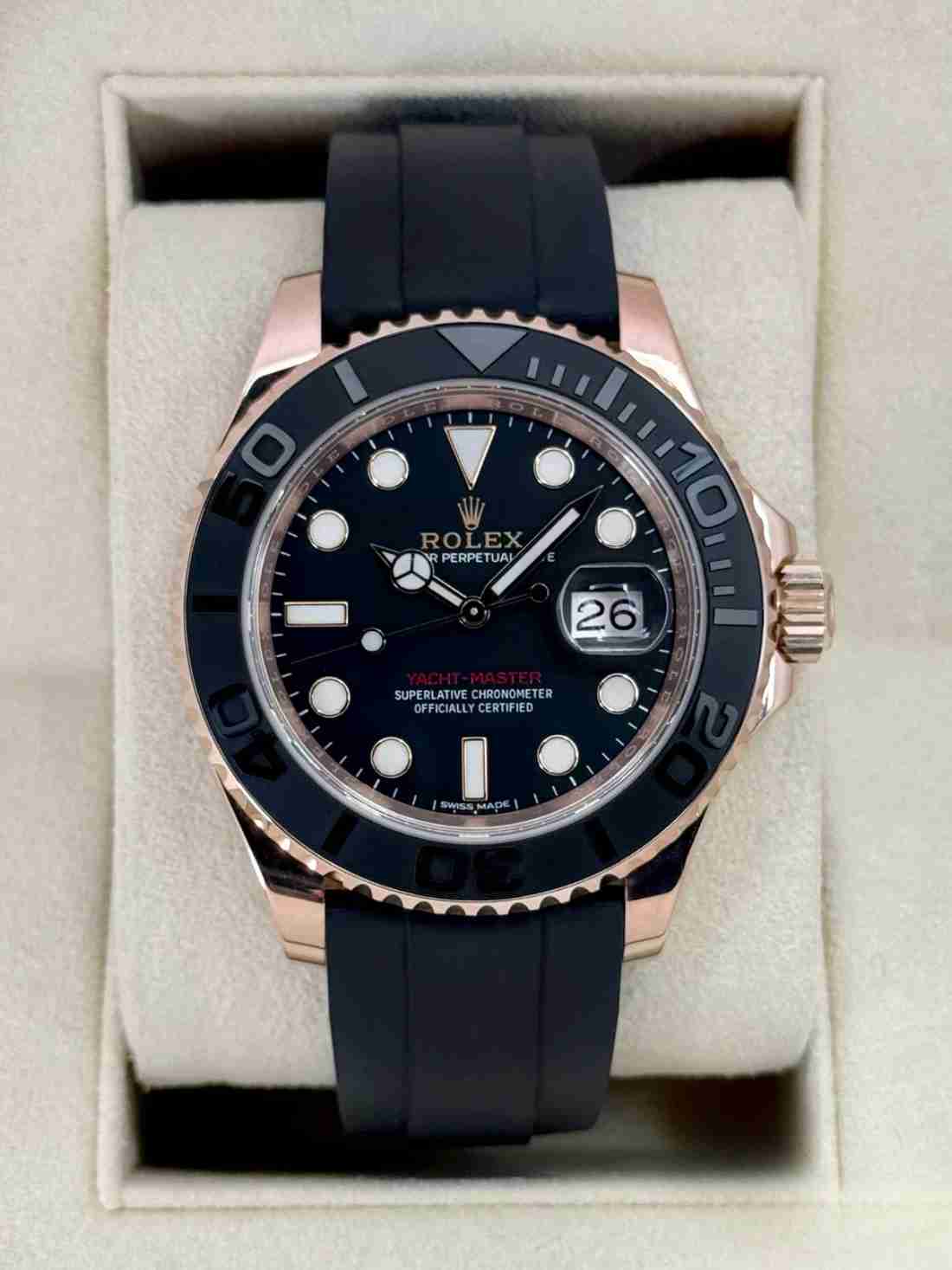 2016 Rolex Yacht-Master 40mm 116655 Rose Gold Oysterflex Black Dial