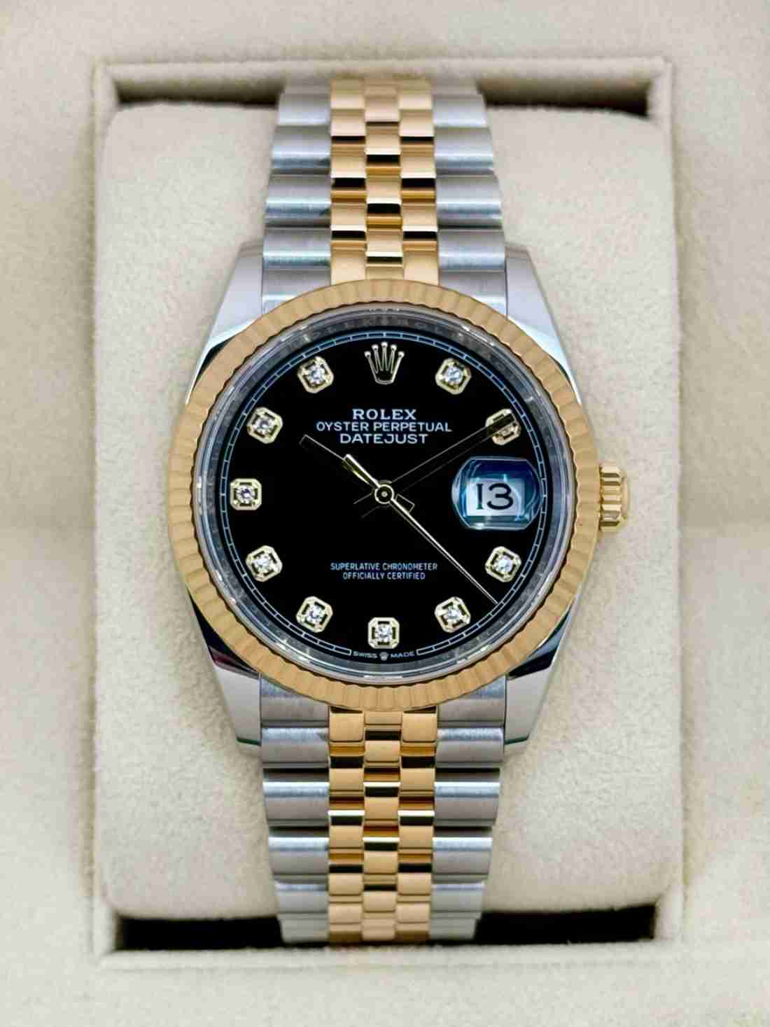 2024 Rolex Datejust 36mm 126233 Two-Tone Jubilee Black Diamond Dial