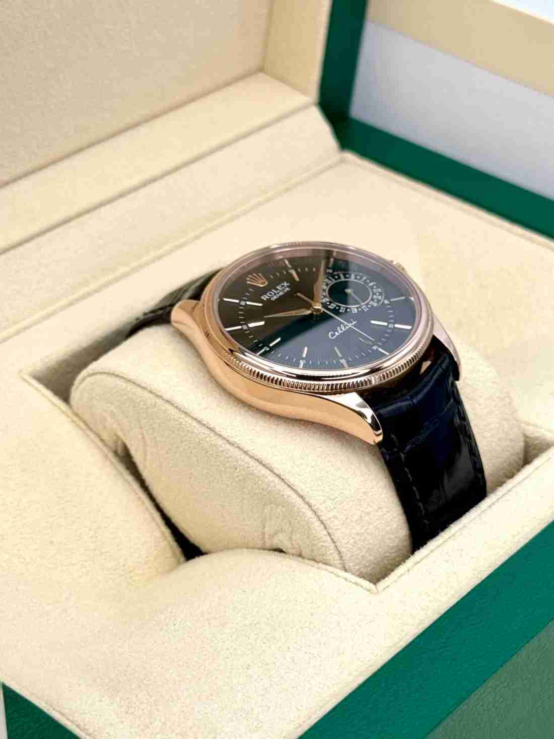 2014 Rolex Cellini Date 39mm 50515 Rose Gold Black Guilloche Dial - Image 4